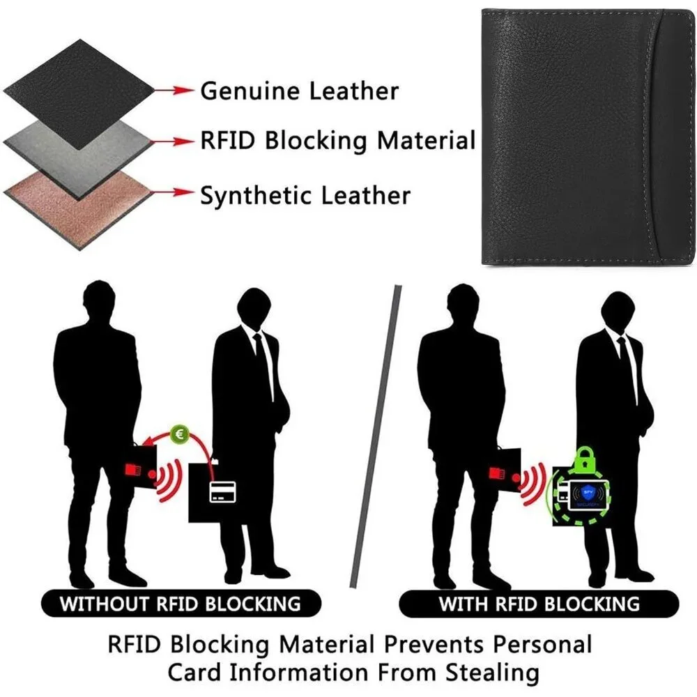 Men's 1 Type Black Genuine Leather Minimalist Wallets Card Zipper Coin Pocket